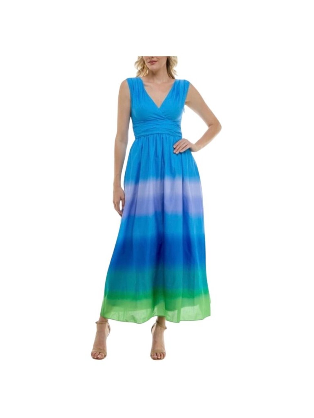 Taylor V-Neck Ombre Maxi Dress Blue Green Size M